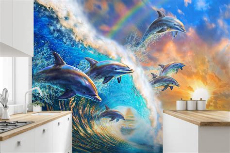 3d Dolphin Wave 1416 Adrian Chesterman Wall Mural Wall Murals Aj