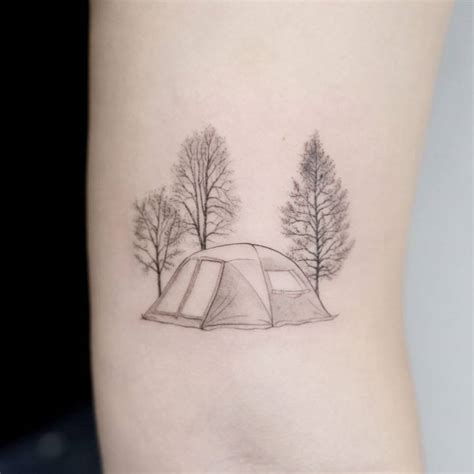 Camping Tattoo In Single Needle