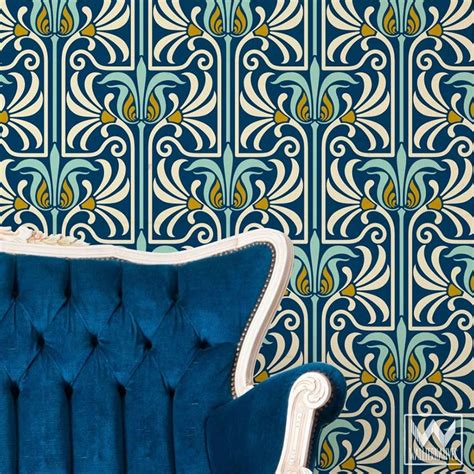 Art Nouveau Damask Fabric Wallpaper Removable Reusable And Etsy