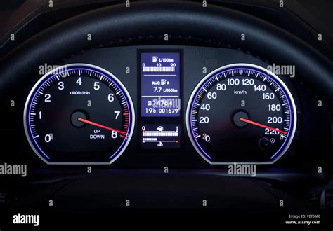 Illuminated Car Dashboard Displaying Maximum Speed Stock Photo Alamy