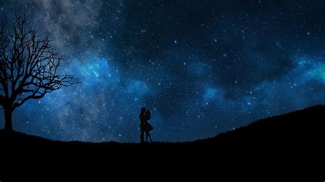 Royalty Free Photo Silhouette Of Man And Woman Under The Starry Night