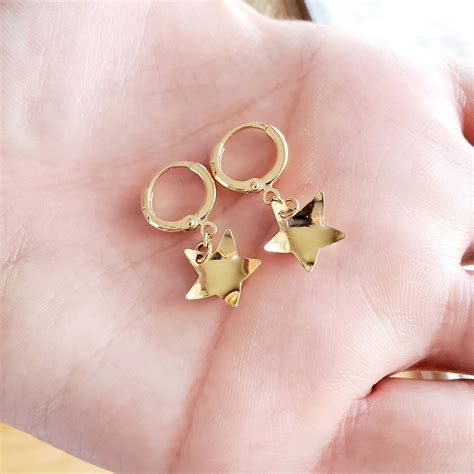 Star Charm Earrings Star Hoop Earrings Gold Earrings Etsy Israel