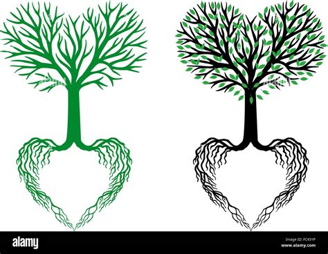 tree of life, heart shaped branches and roots, vector illustration ...