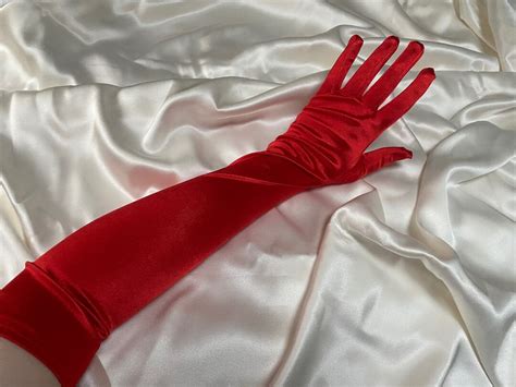 Bright Red Gloves Extra Long Opera Length Elbow Shiny Satin Silky Wedding Hen Do Bride Cosplay
