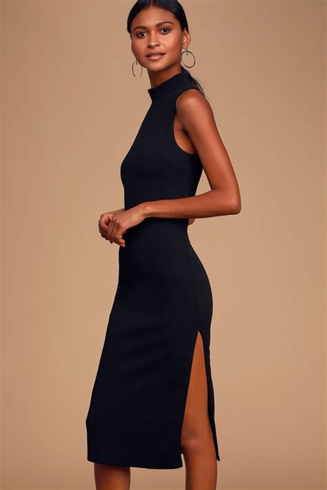 Black Sleeveless Dress Bodycon Midi Dress Mock Neck Dress Lulus