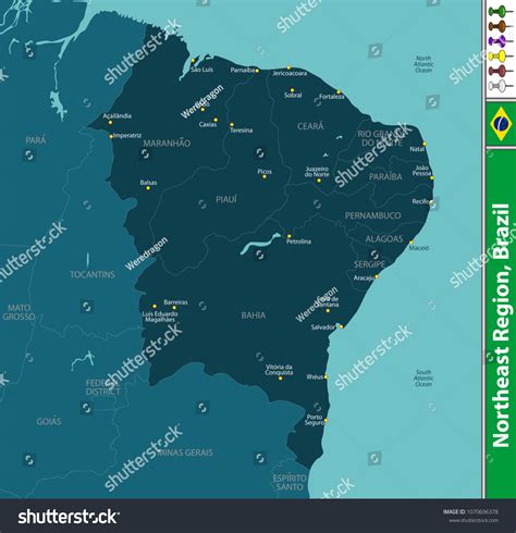 Vector Set Northeast Region Brazil Map เวกเตอร์สต็อก ปลอดค่าลิขสิทธิ์