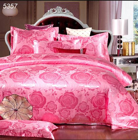 Pink Silk Wedding Bedding Sets King Size Comforter Cover Set Queen