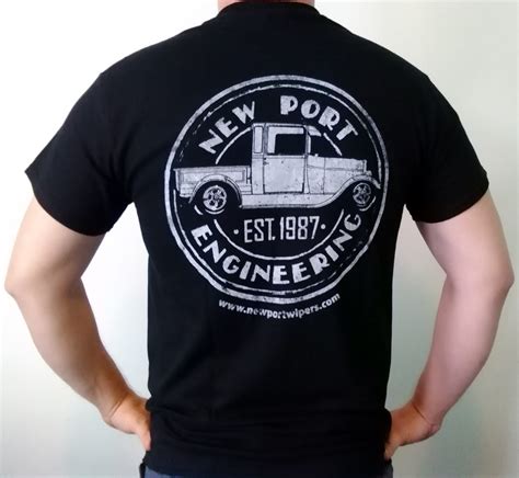 New Port Engineering Black Vintage T Shirt Design Front And Back