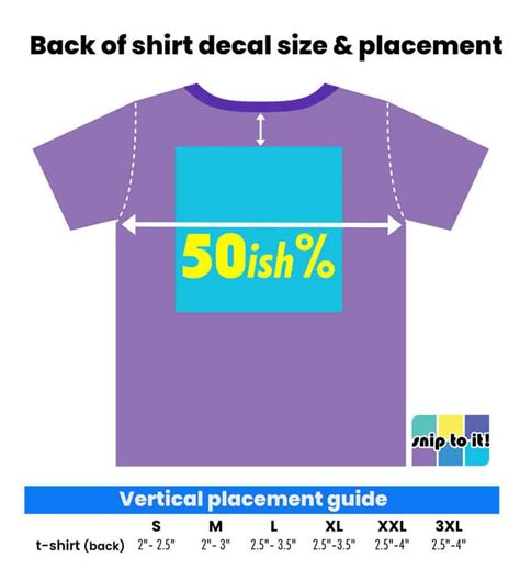 htv size chart printable guide to shirt decal size snip to it