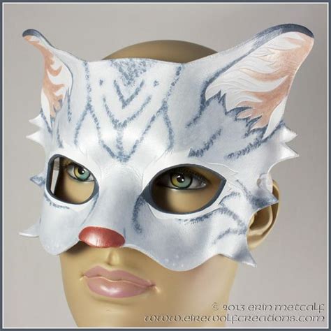 Gray Tabby Cat Mask Leather Masquerade Kitty Costume Handmade For