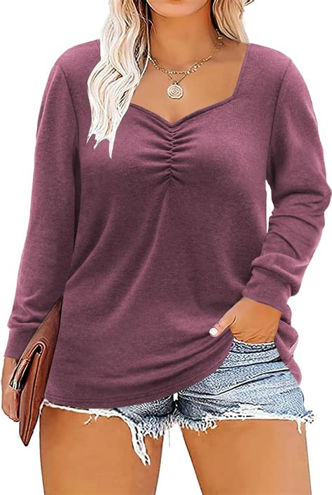 Rosriss Plus Size Tops For Women 3xl Casual V Neck Long Sleeve Shirts
