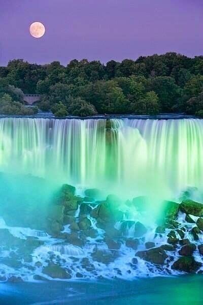 Moon Over Niagara Falls Beautiful Waterfalls Beautiful Nature Waterfall
