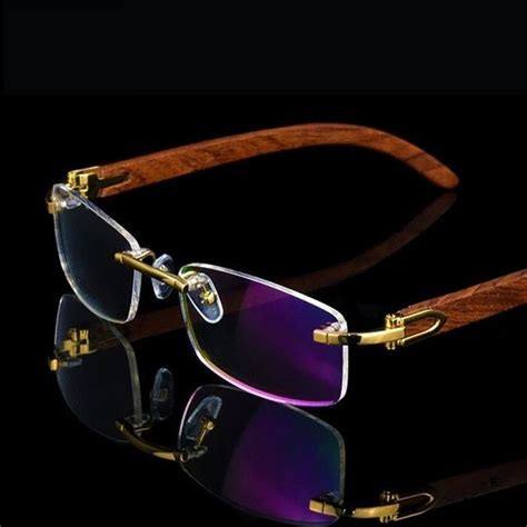 Vazrobe Wood Glasses Frame Men Rimless Eyeglasses Frames Wooden Gold Prescription Spectacles