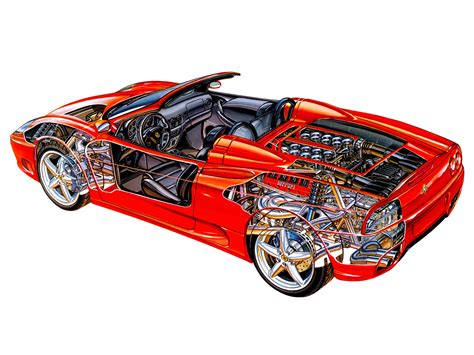 Ferrari Spider Cutaway Drawing In High Quality