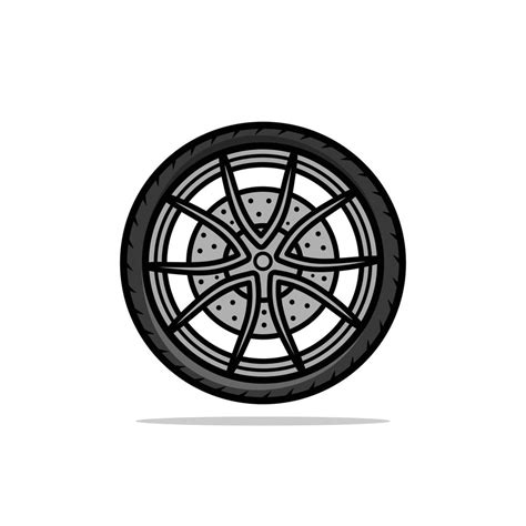Cartoonish Grey Alloy Car Tire Wheel Isolated Vector Illustration