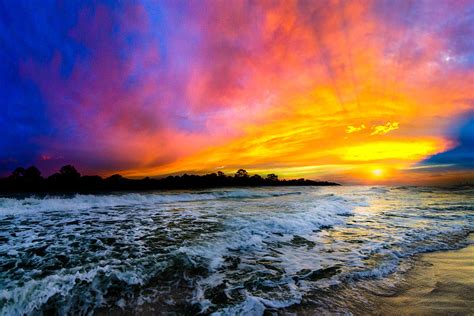 Ocean Sunset Landscape Photography Red Blue Sunset