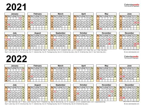 Two Year Calendar 2021 And 2022 Printable
