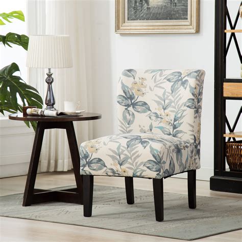 Roundhill Capa Print Fabric Armless Contemporary Accent Chair Blue