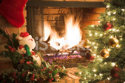 Christmas Fireplace Scene Stock Photos