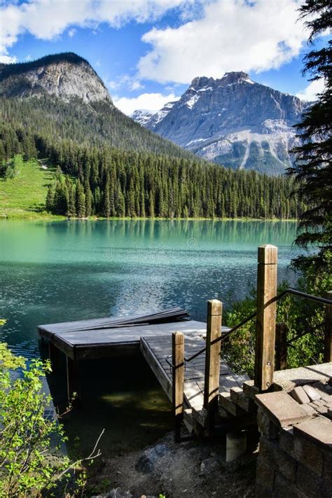 Boat Dock On The Beautiful Emerald Lake Stock Image Image Of Banff