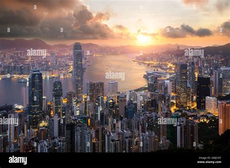 Download Sunrise Over Hong Kong Victoria Harbor From Peak With By