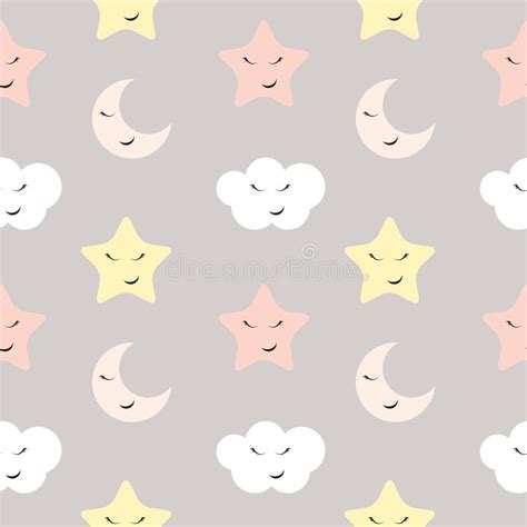 Cute Star Cloud And Moon Seamless Pattern Background Vector