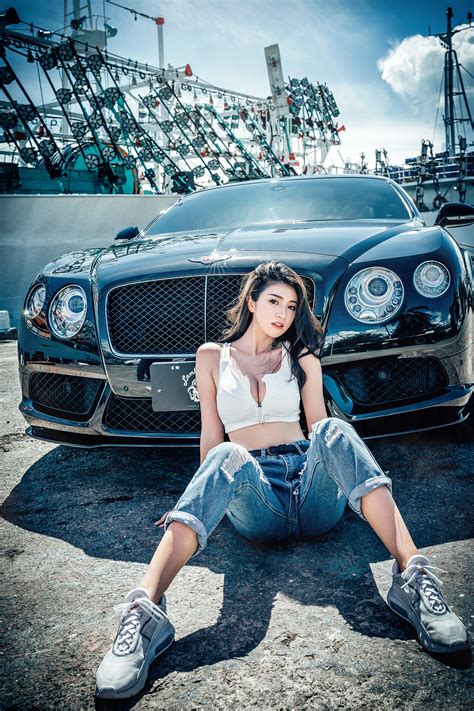 Asian Women Model Dark Hair Women With Cars Cleavage Vehicle Car Bentley Bentley