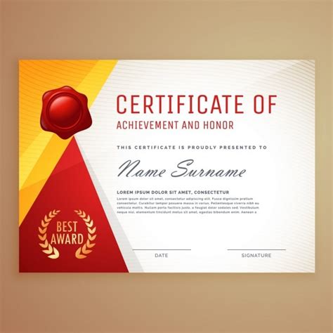 Certificado Decorado Con Formas Rojas Y Amarillas Vector Gratis