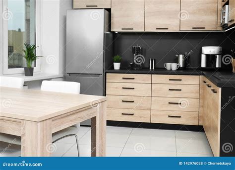 Cozy Modern Kitchen Interior With New Furniture Stock Photo Image Of