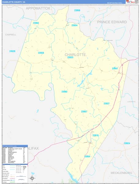 Charlotte County Va Carrier Route Wall Map Basic Style By Marketmaps