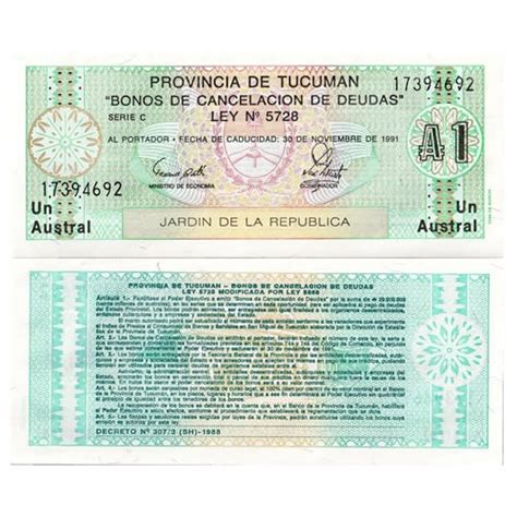 1991 Buono De Cancelacion De Deuda Argentina 1 Austral Provincia De