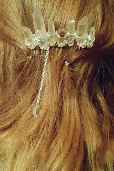 Raw Quartz Crystal Hair Comb With Hanging By Gatsbyandezra On Etsy