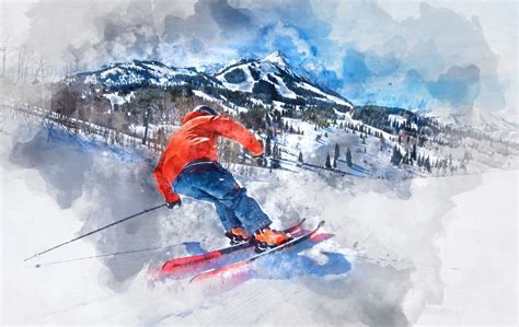 Ski Watercolor Painting Ski Home Decor Skier Print Ski Etsy