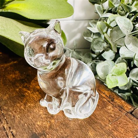 Vintage Lenox Czech Clear Crystal Cat Paperweight Figurine Etsy