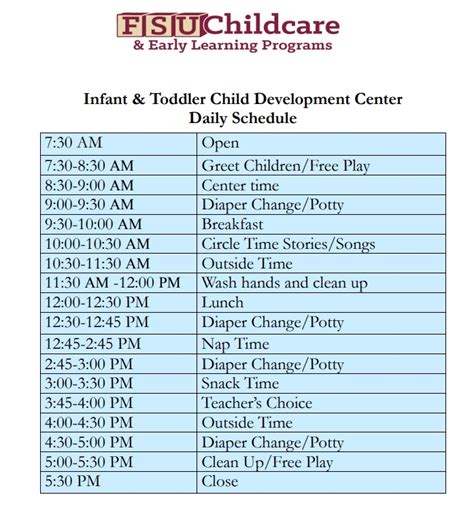 Infant And Toddler Daily Schedule Examples Prism
