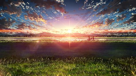 Anime Beautiful Sunrise Landscape Sky Clouds Scenery 4k 111