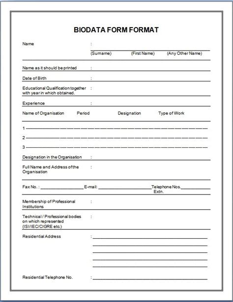 A biodata is a personal profile used for seeking a job or marriage partner. Biodata Format For Job Application - Download Sample Biodata Form
