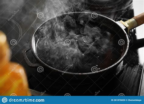 Frying Pan With Hot Used Cooking Oil On Stove Stock Photo Image Of