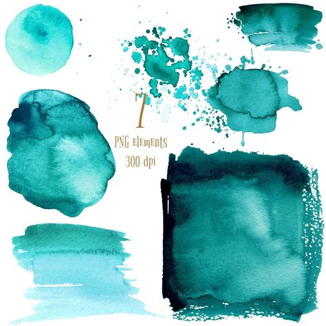 Teal With Gold Watercolor Splash And Brush Stroke Clipart Etsy