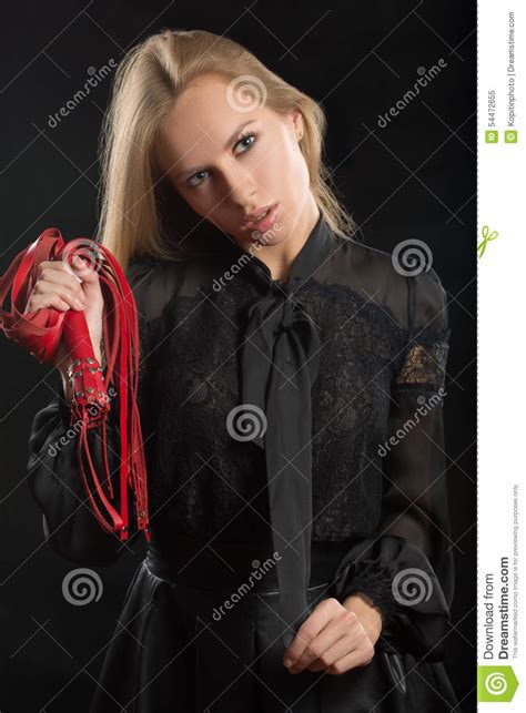 Beautiful Woman In Biting Red Whip Stock Image Image Of Beautiful