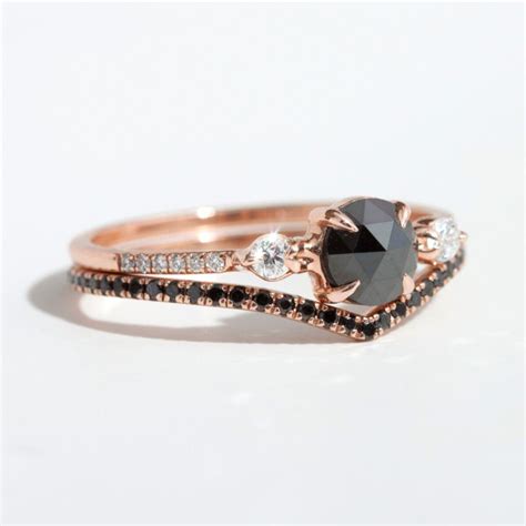 Black Diamond Ring Rose Cut Black Diamond Engagement Ring Unique