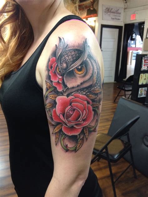 Owl And Rose Tattoo Owl Tattoo Design Bird Tattoos For Women Tattoo