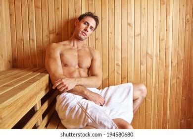 Attractive Man Relaxing Sauna His Holidays Stock Photo