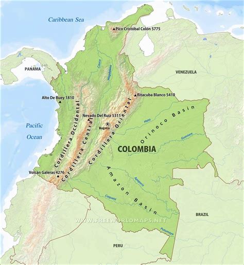 Mapa De Colombia Con Las Cordilleras