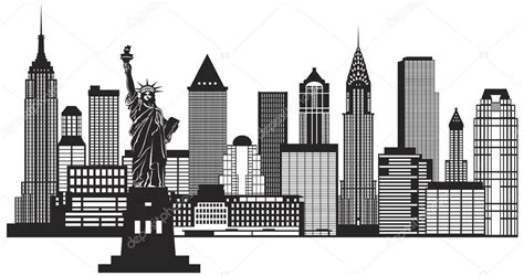 new york city skyline black and white illustration ⬇ vector image by © jpldesigns vector stock