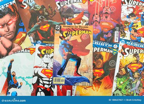 Superman Comic Book Background Modern And Vintage Editorial Photo