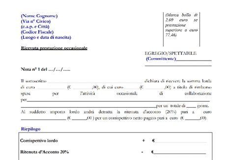 Modello ricevuta prestazione occasionale cos è modello PDF