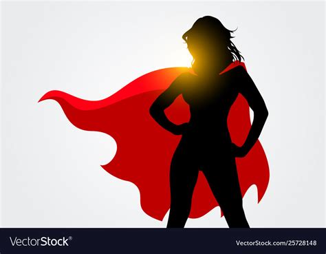Female Superhero Silhouette With Cape In Action Vector Image