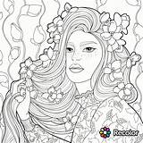 Coloring Pages Girl Flowers Beautiful Recolor Woman Hair Long Printable Book Her Adult Drawing Girls Flower Colouring Cute Adults Color sketch template