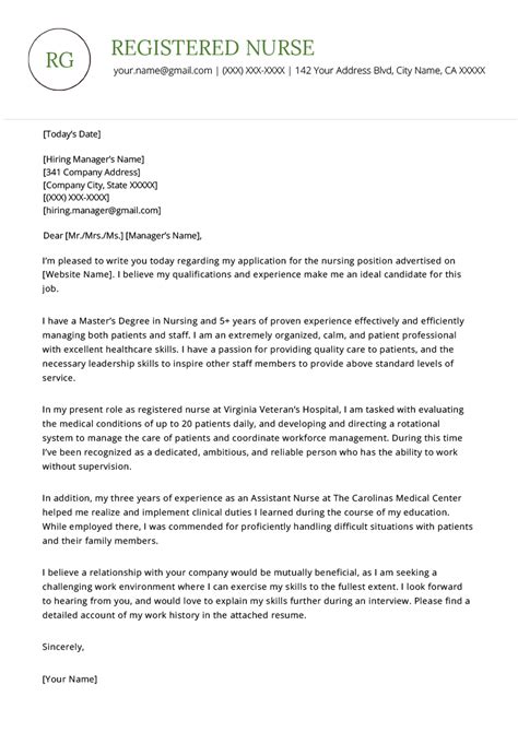 Depending on the company/industry, such letters can vary in the degree of. Nursing Cover Letter Example | Resume Genius